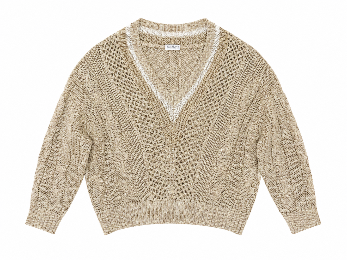 Beige V-neck sequin sweater