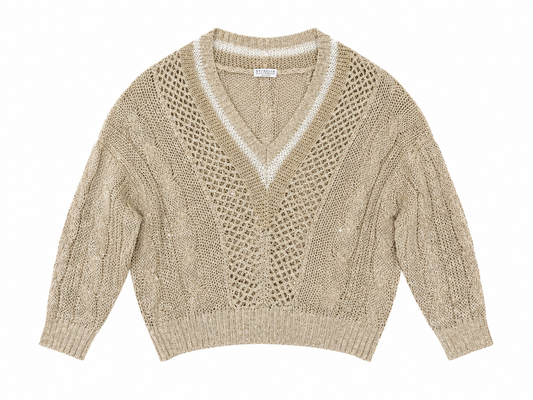 Beige V-neck sequin sweater