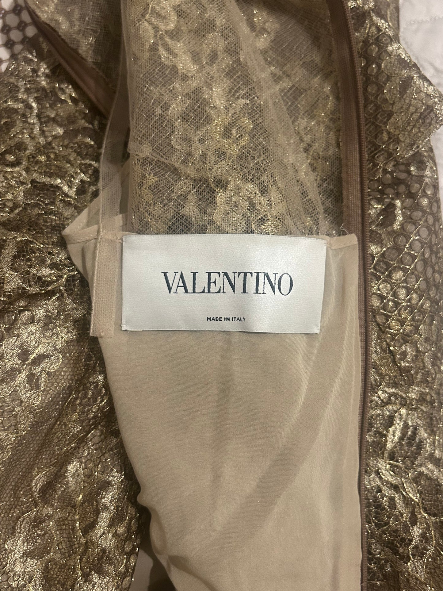 Gold metallic lace dress