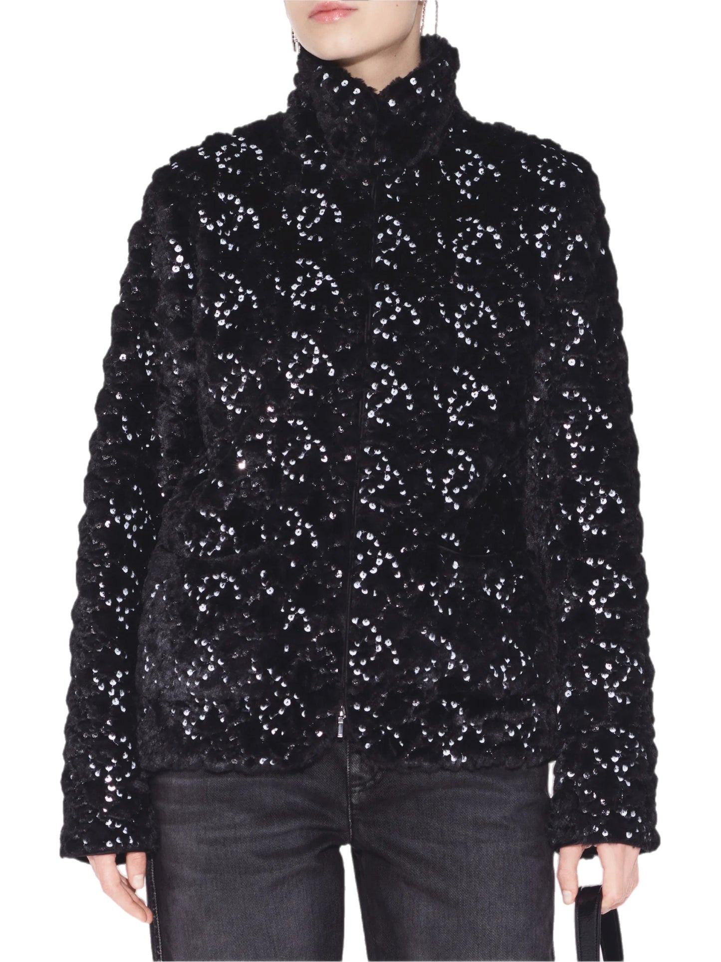 Faux fur and sequins jacket