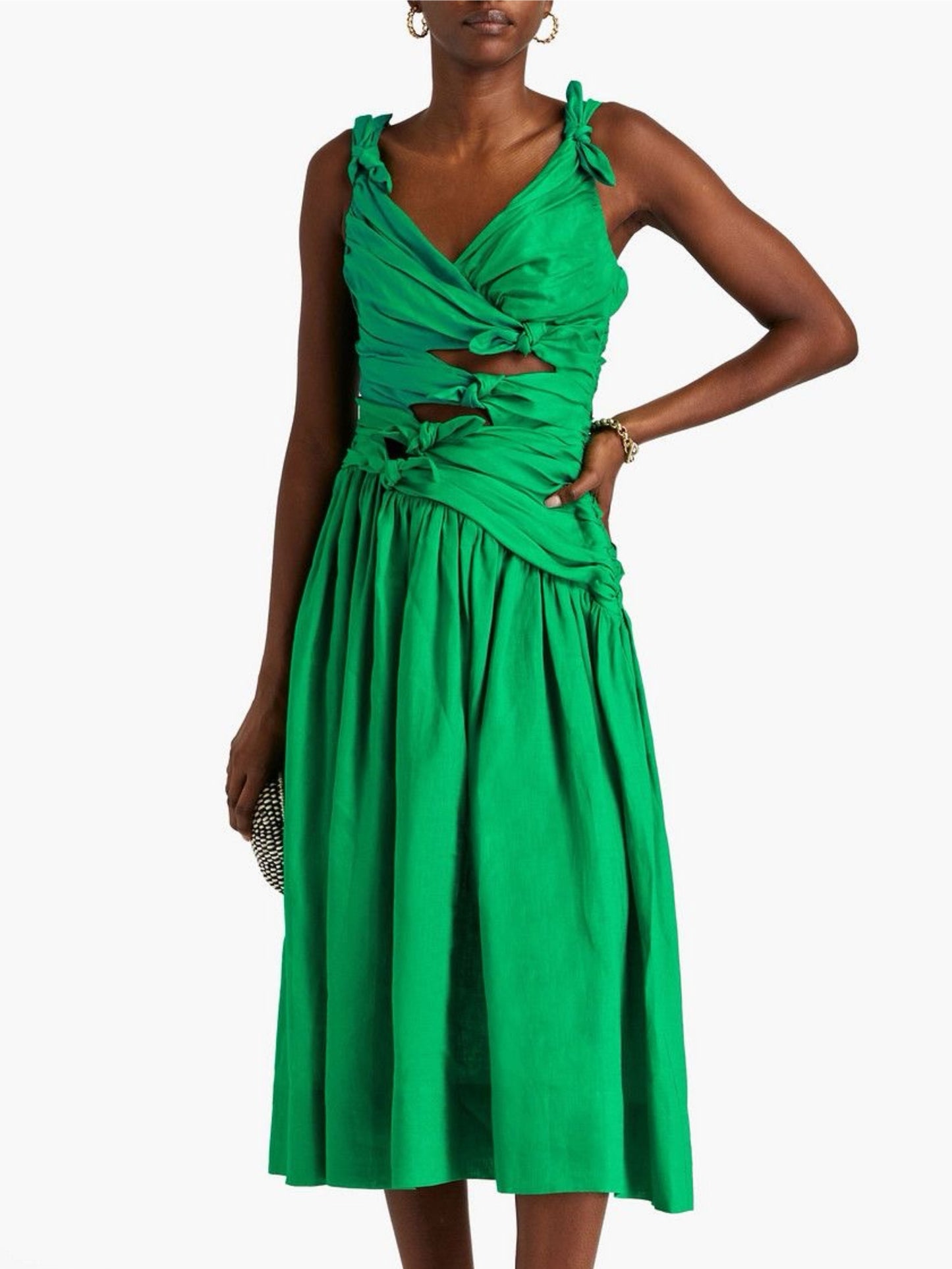 Green cutout bow dress