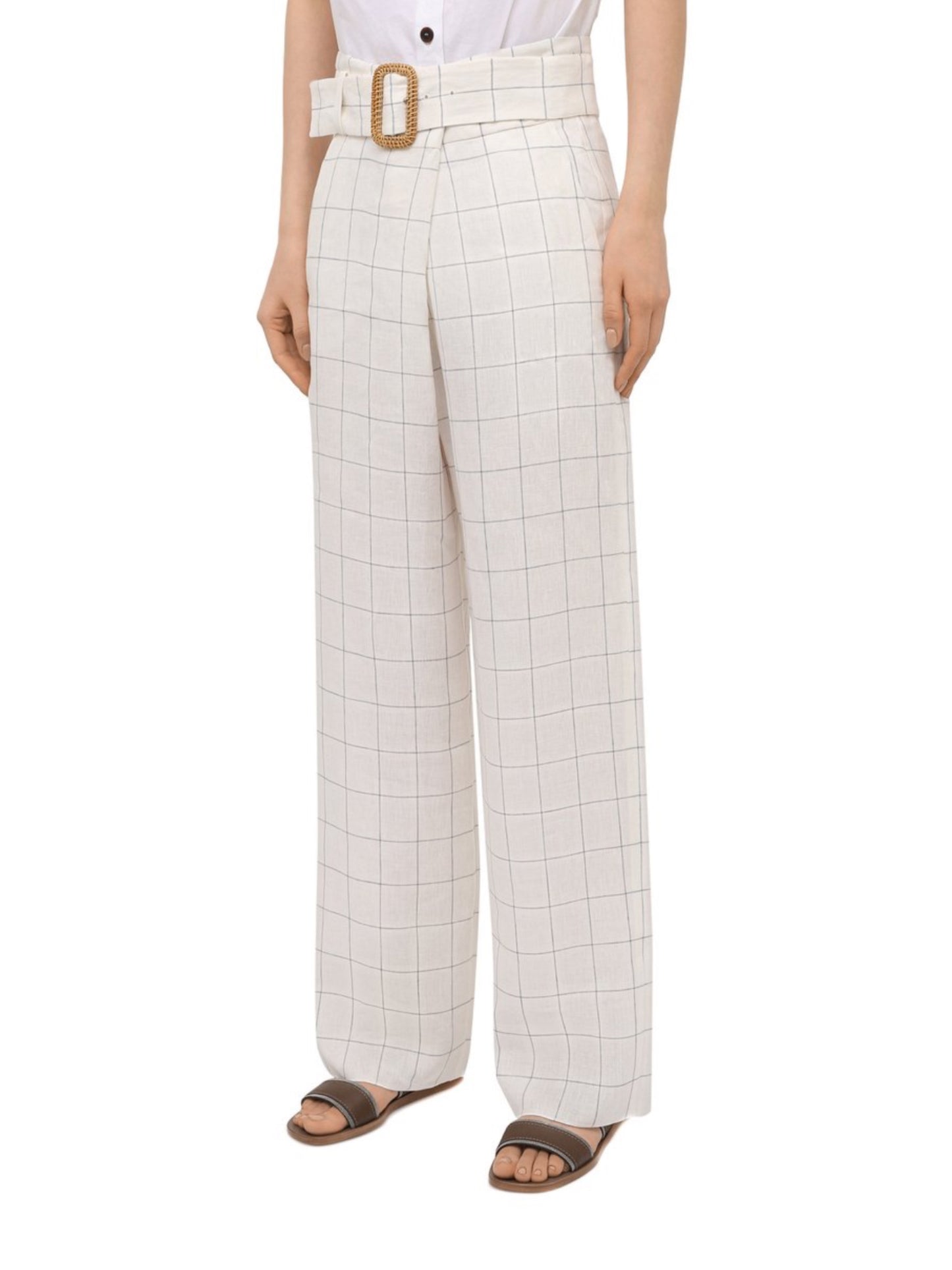 Linen checked pants belt