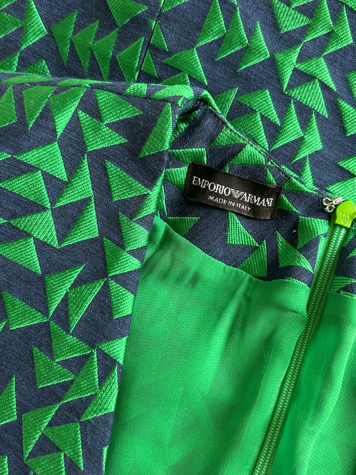 Navy and green geometric dress