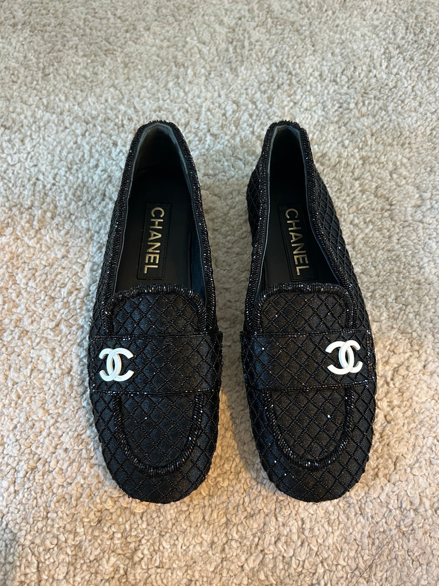 Quilted beaded loafers