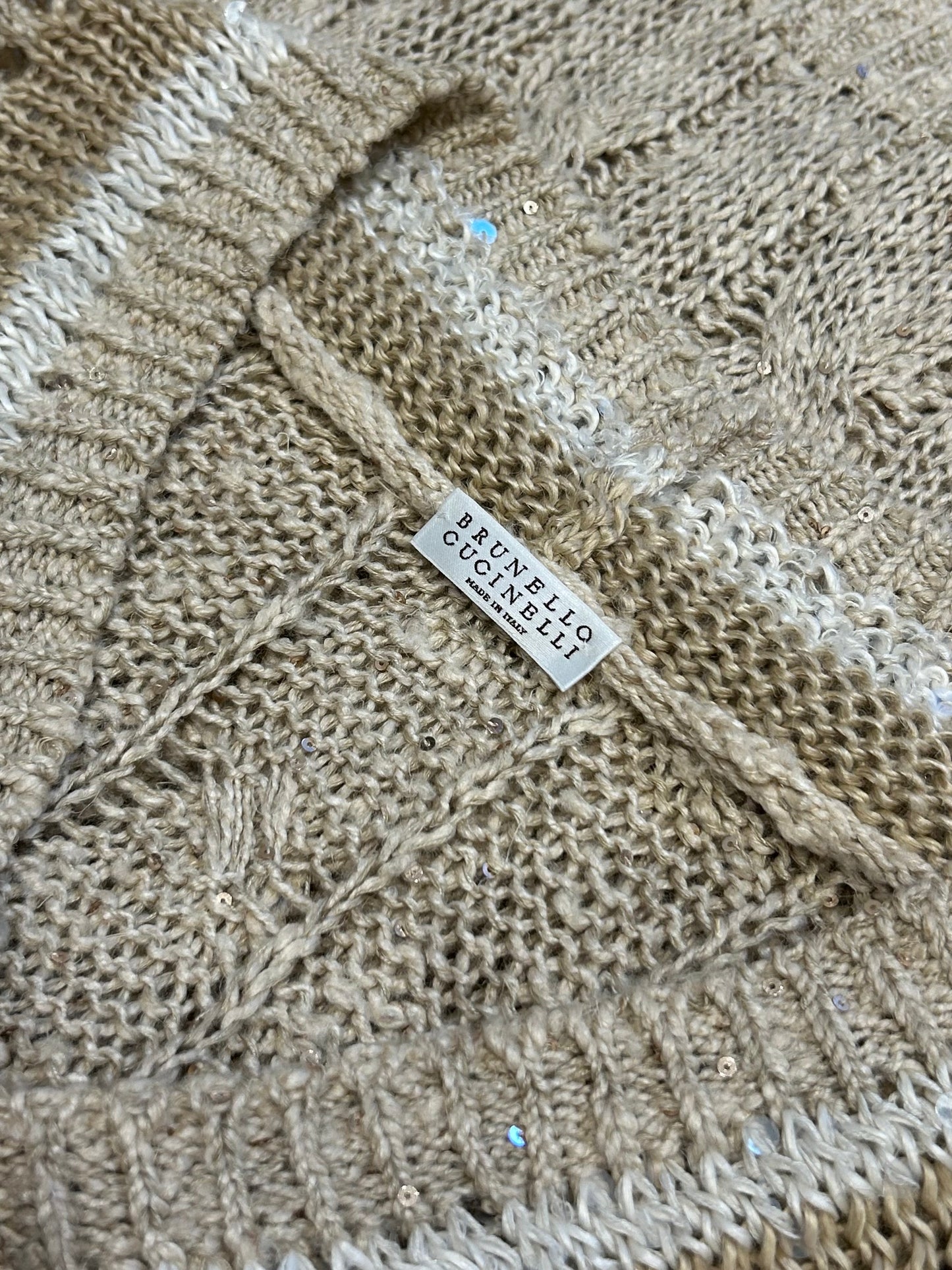 Beige V-neck sequin sweater