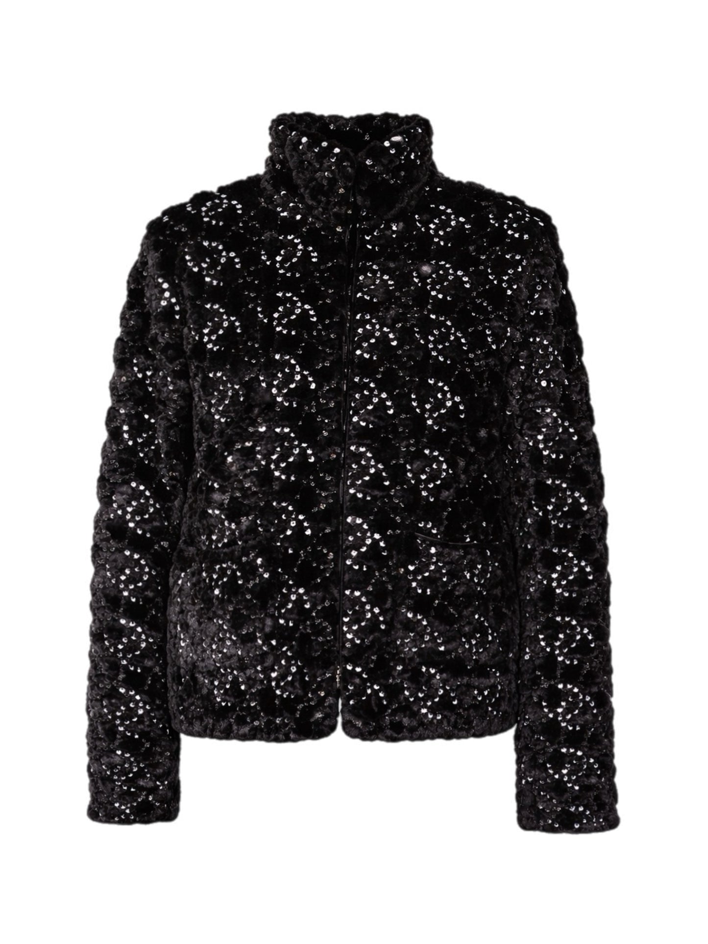 Faux fur and sequins jacket