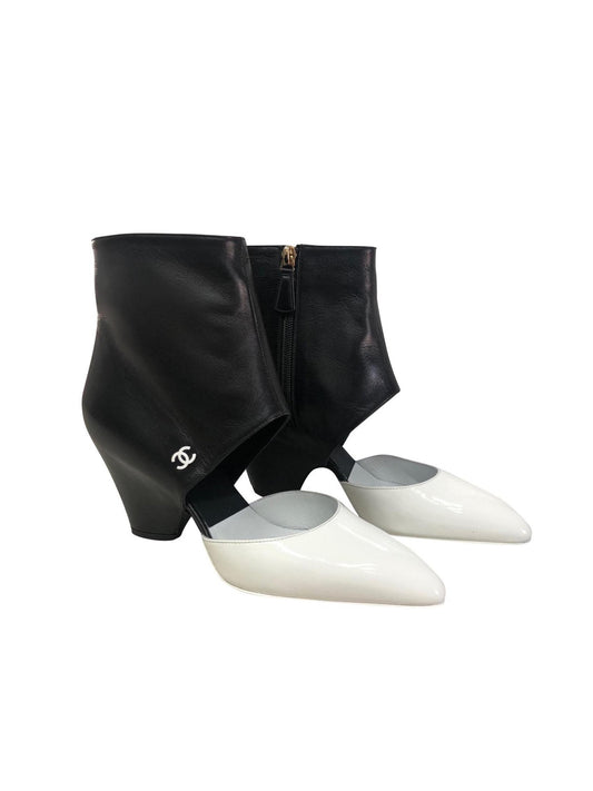 Black and white ankle boots