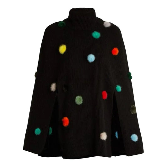 Poncho multicolored pompom