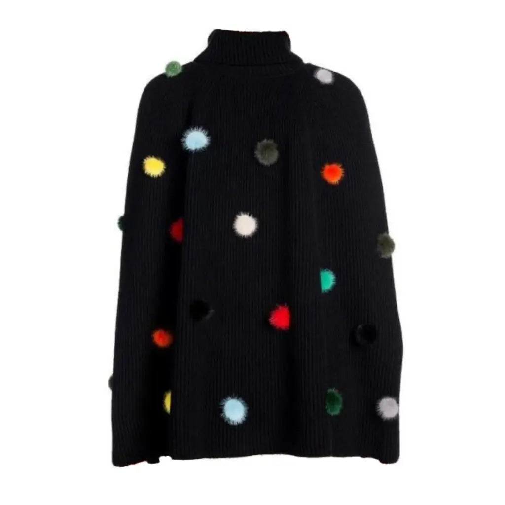 Poncho multicolored pompom