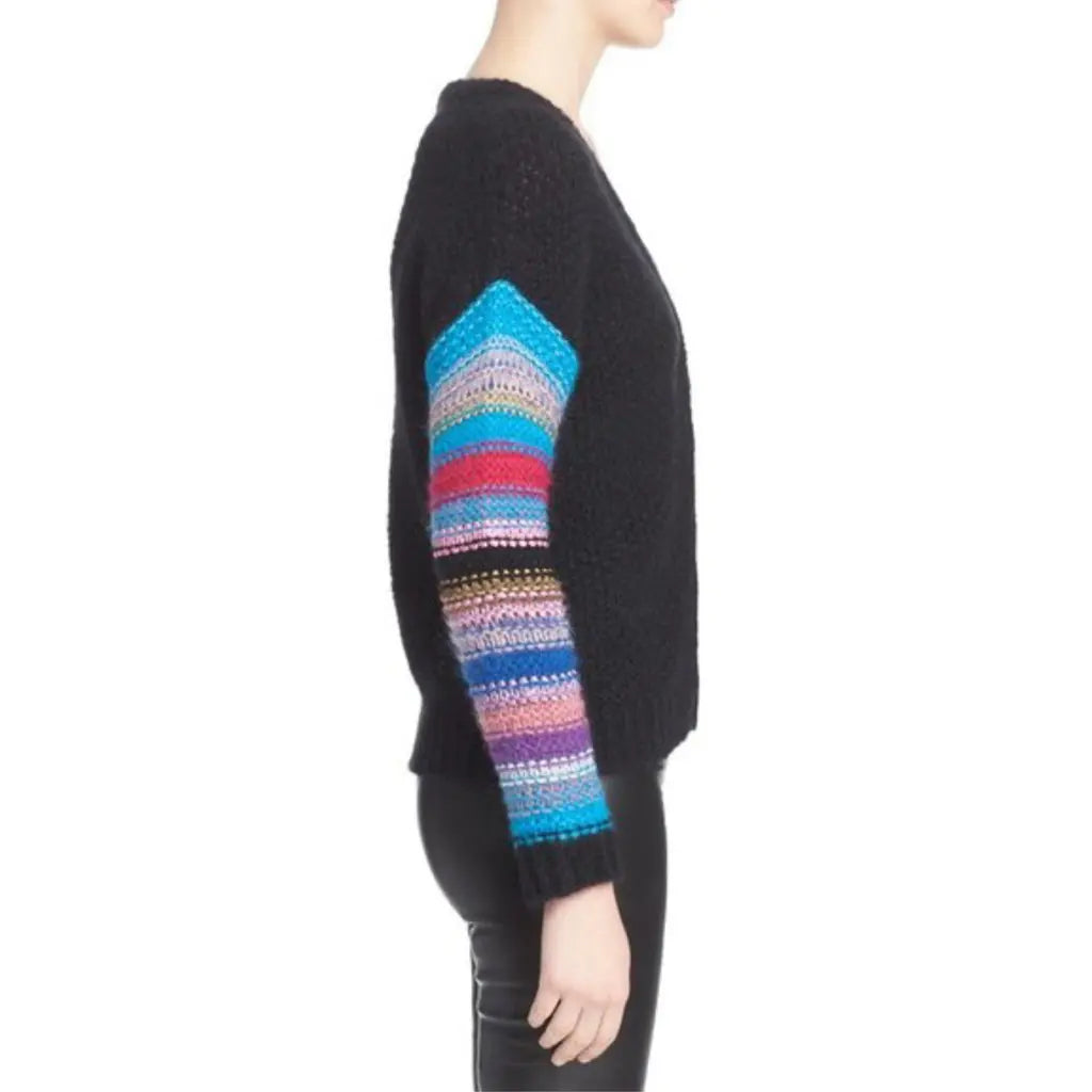 Black colorful sleeves cardigan