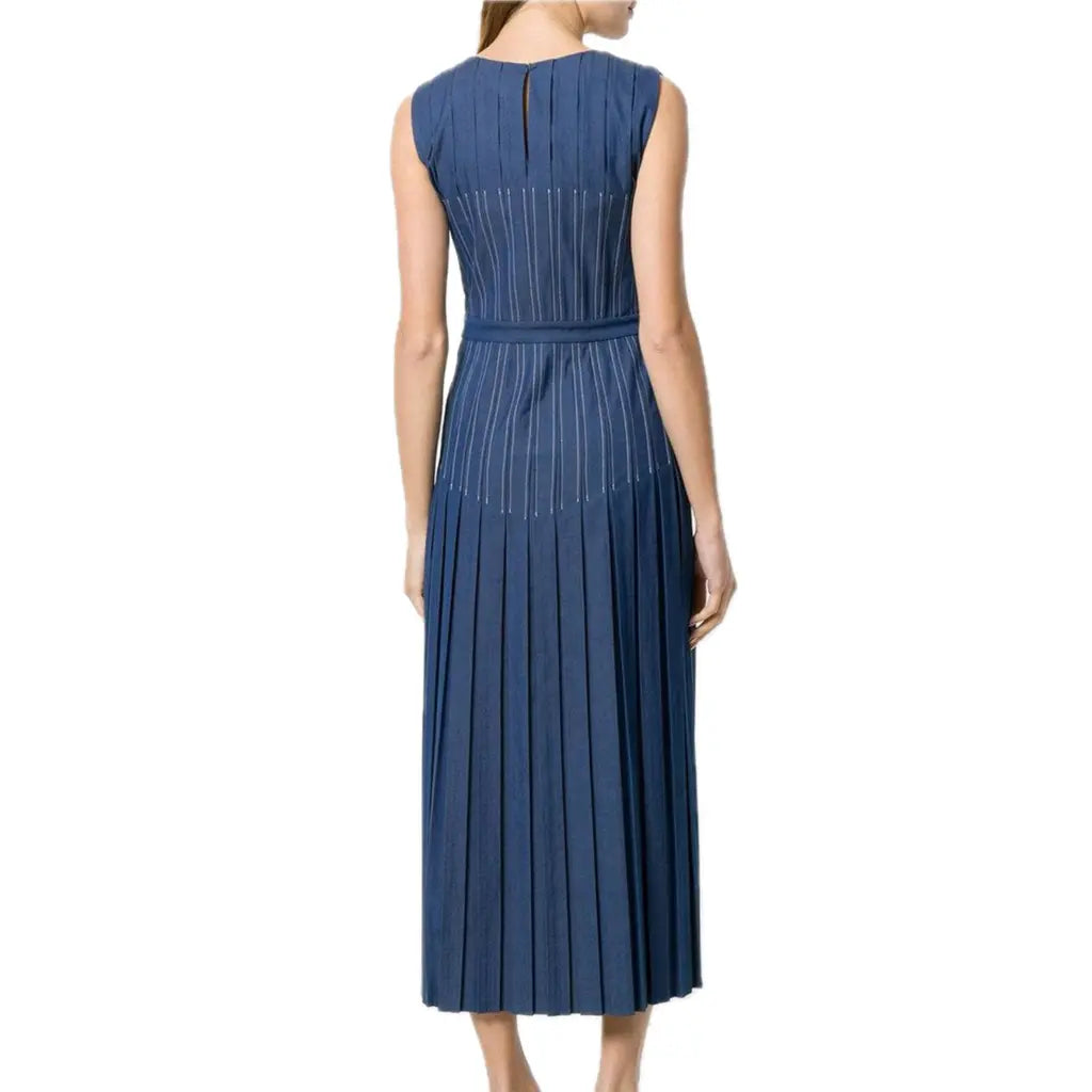 Blue pleated mid-length dress