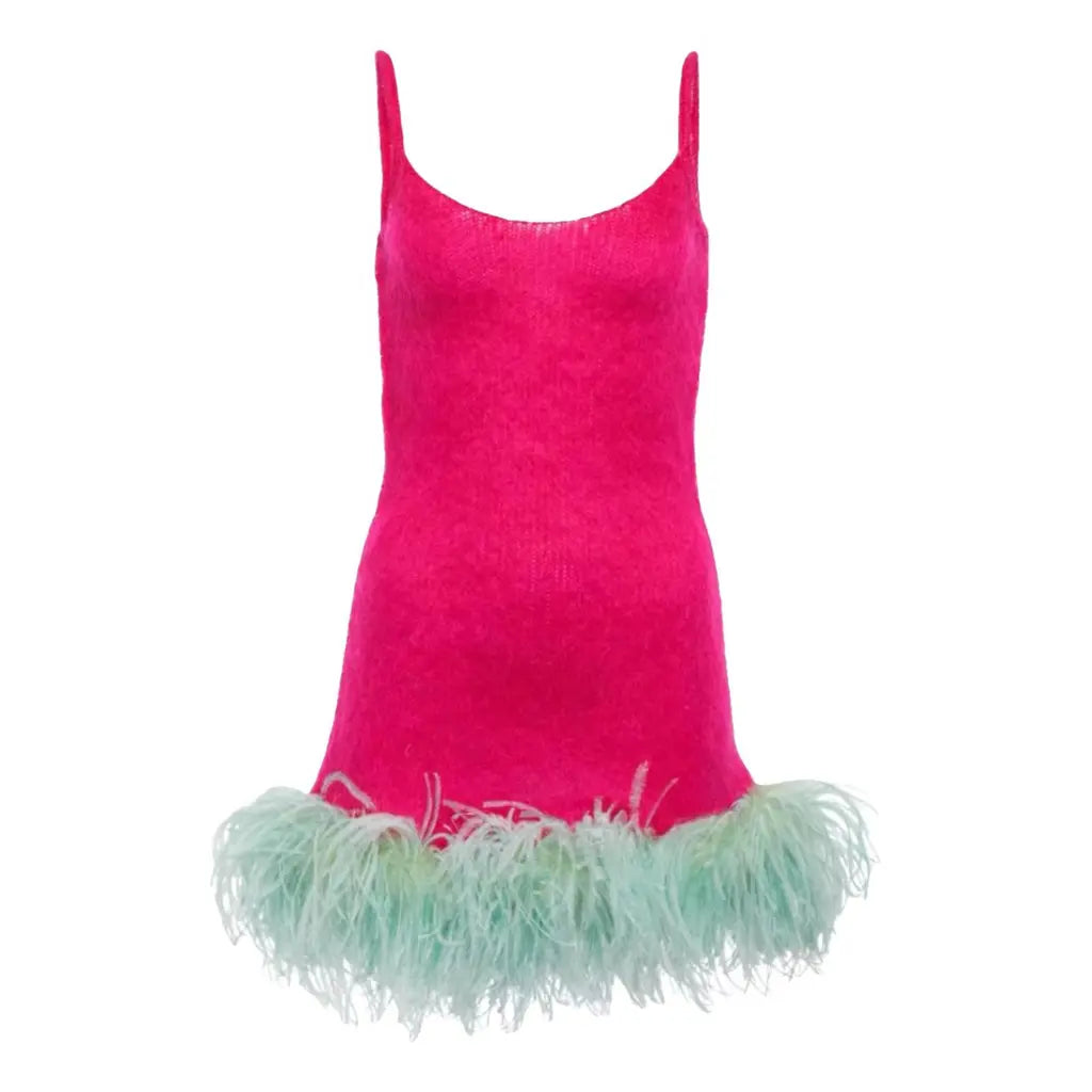 Pink mohair and feathers dress