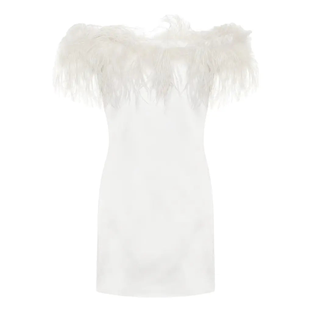 White feather Bardot dress