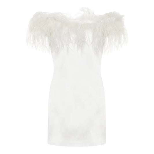 White feather Bardot dress