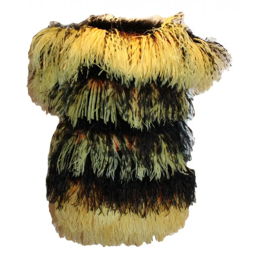 Black and yellow feather dress