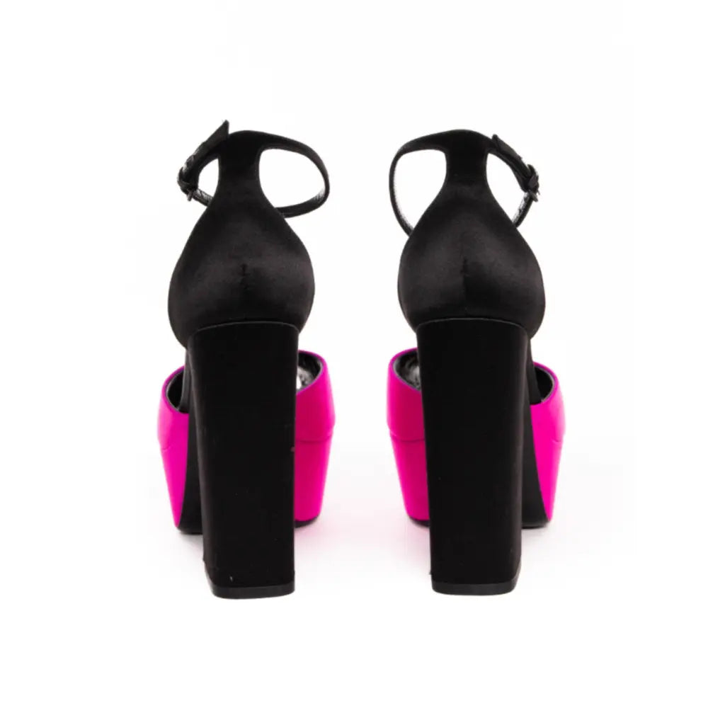 Black and fuchsia satin shoes