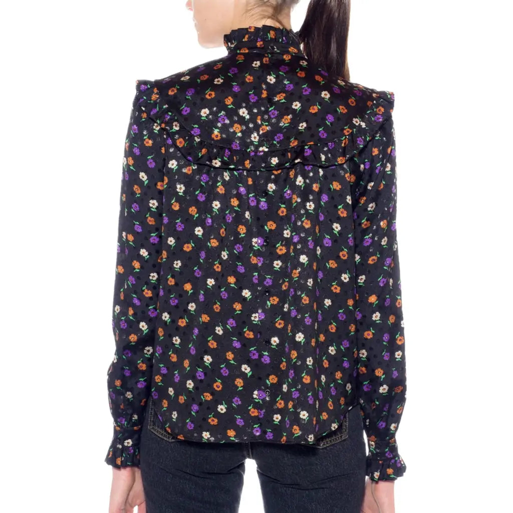 Black floral silk blouse