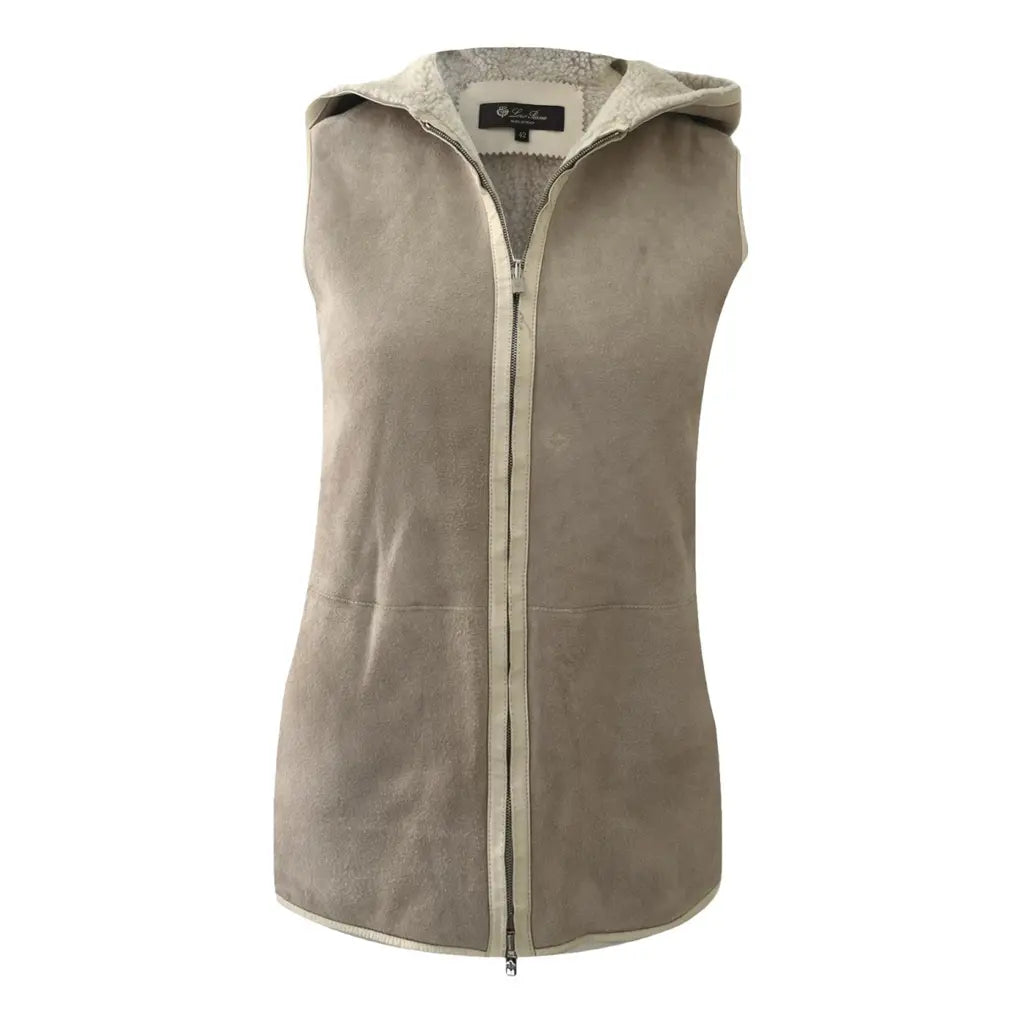 Beige sleeveless hooded jacket