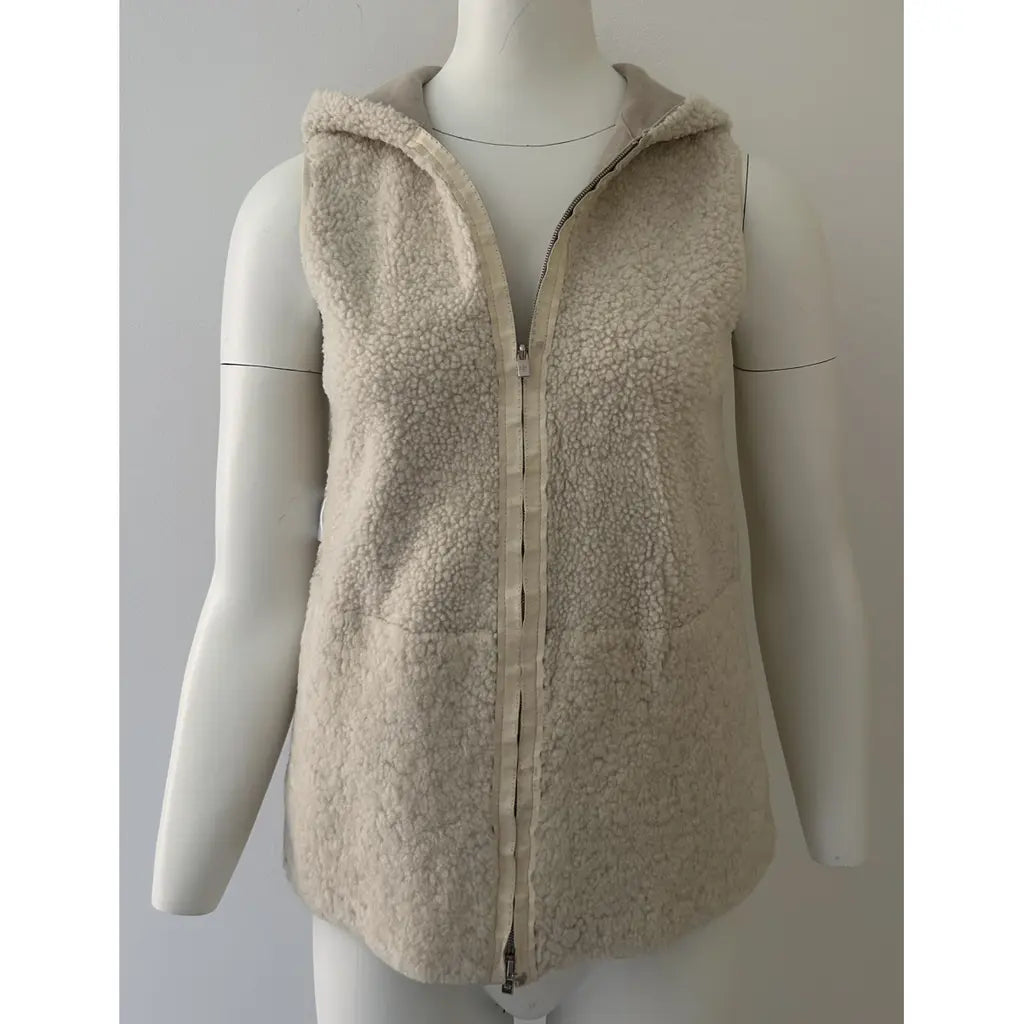 Beige sleeveless hooded jacket