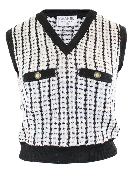 Black and white tweed V-top