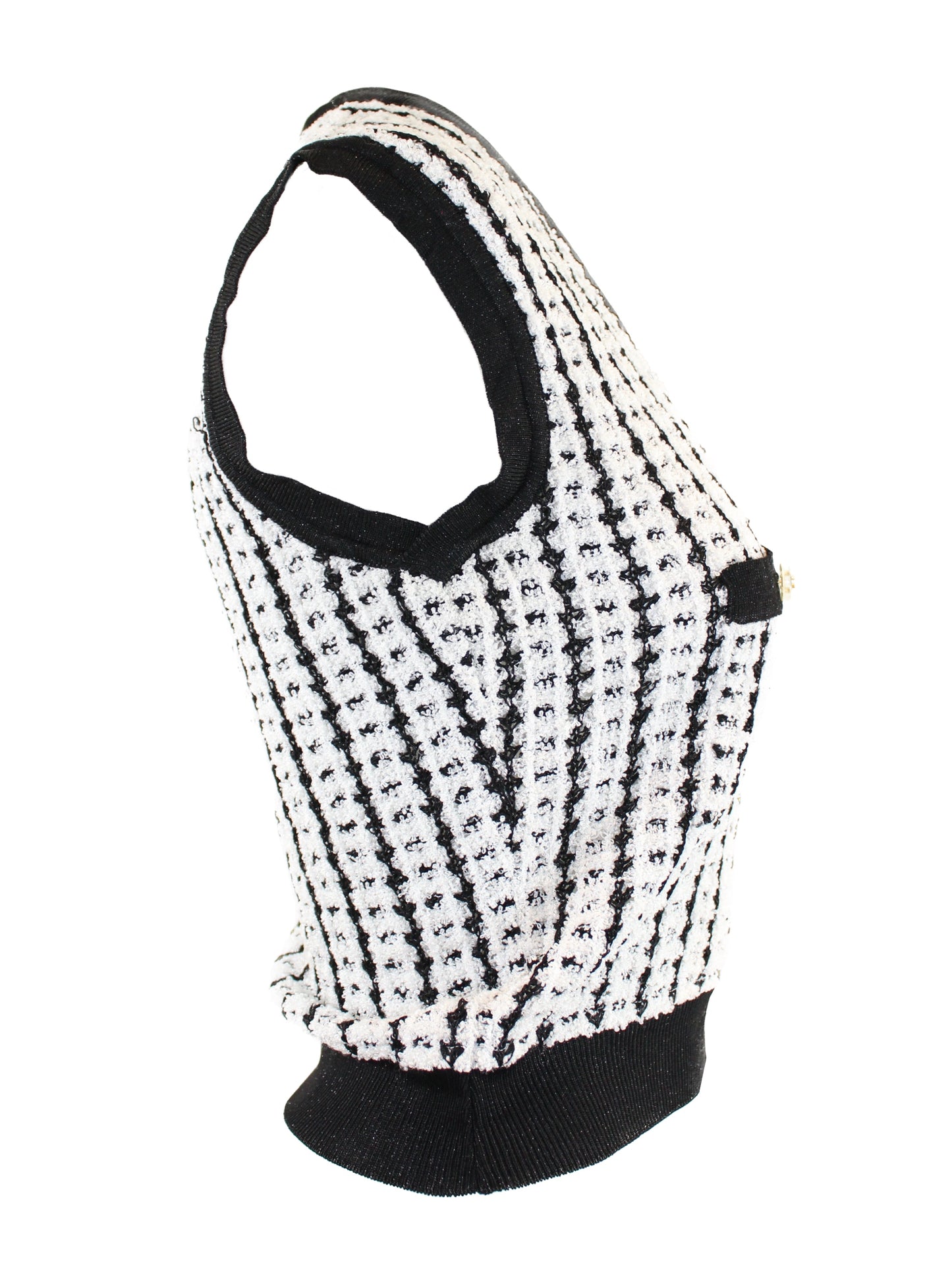 Black and white tweed V-top